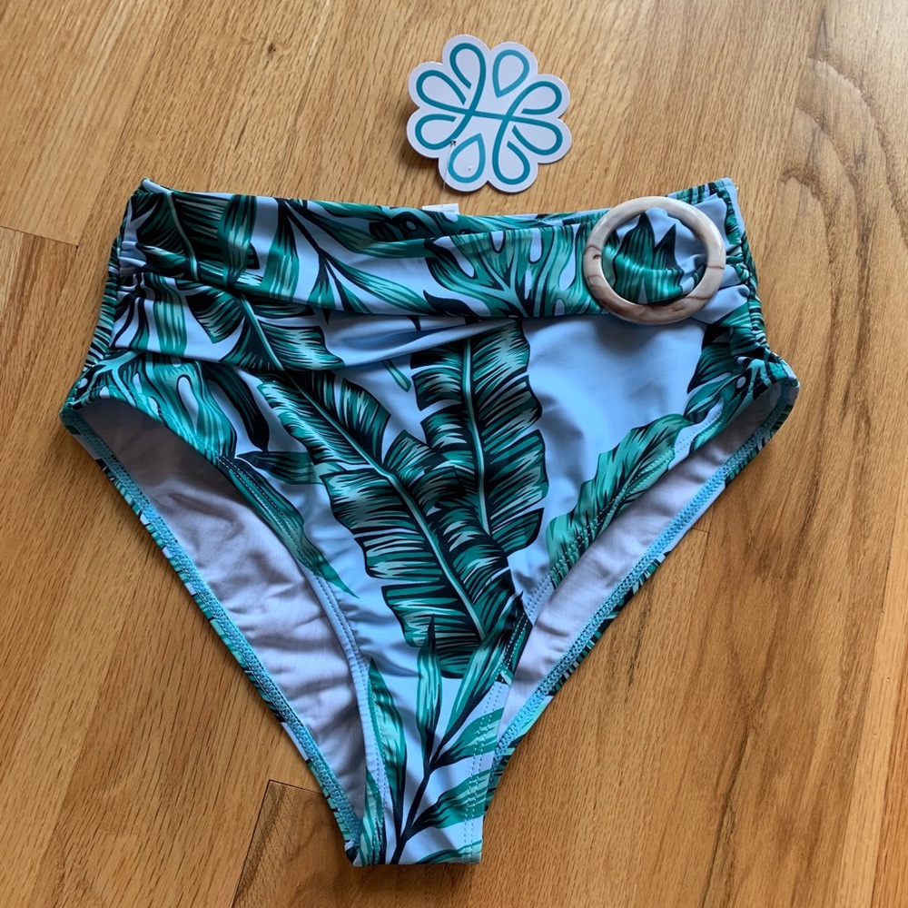 Shophopes palm tree leaf high waisted belted swim
